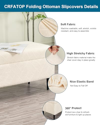 Large Stretch Ottoman Slipcover - Washable Beige Furniture Protector
