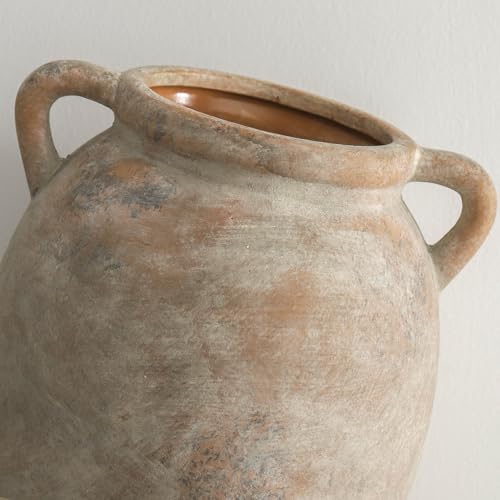 Rustic Farmhouse Ceramic Flower Vase - 7.6 Inch Whitewashed Terracotta Decor