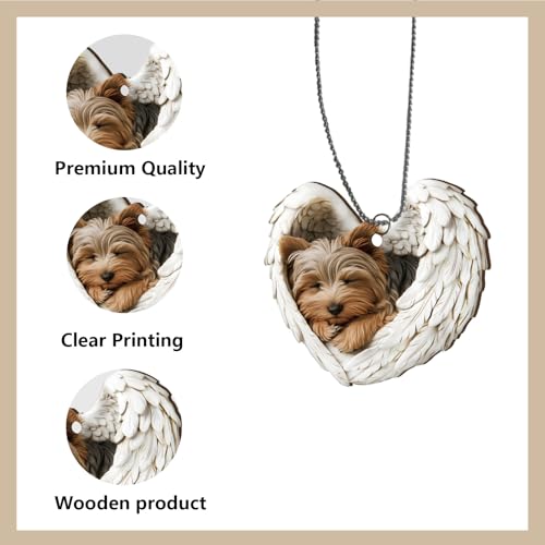 Wooden Dog Car Hanging Ornament Angel Wings Rearview Mirror Decor - Christmas Gift