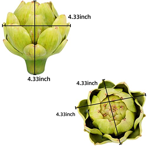 Set of 6 Realistic Artificial Artichokes - 4.4-Inch Green Faux Vegetables