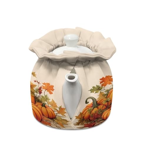 Yewattles Fall Maple Pumpkin Tea Pot Cozy | Reusable Dust Cover for Teapots