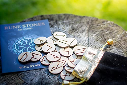 Viking Rune Stones Set for Divination with Beginner Guide and Pouch