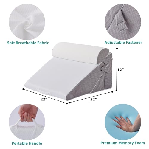 Bedluxe Orthopedic Bed Wedge Pillow Set - Adjustable Memory Foam Support
