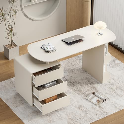 Home Office Desk and Ergonomic Mesh Chair Set with Storage Shelves