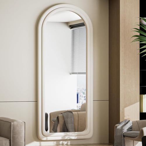 71" x 32" Arched Full Length Floor Mirror with Stand, Shatterproof White