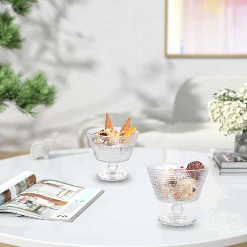 DNIENKGE Set of 4 Glass Dessert Bowls 9oz Vintage Style Ice Cream Sundae Cups