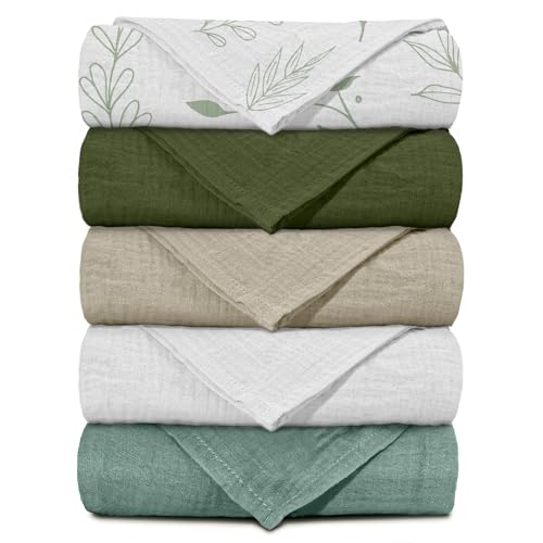 Organic Muslin Baby Receiving Blankets (5-Pack) - Soft Swaddle Wraps
