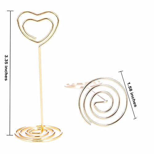 12pcs Gold Heart-Shaped Table Number Holders, 3.35-inch Metal Place Card Stands