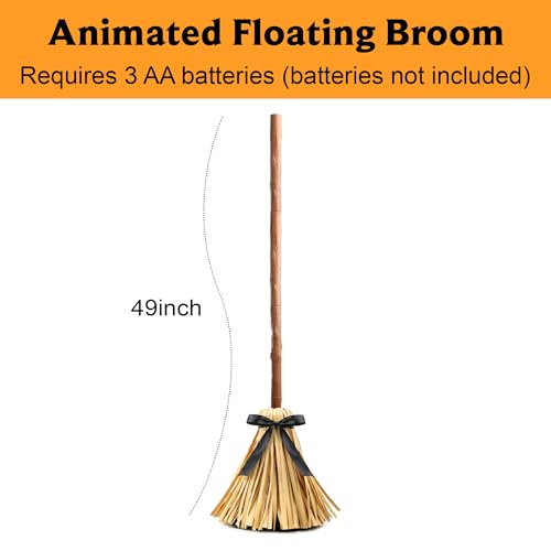 49" Animated Lighted Witch Broom - Sound Activated Dancing Halloween Prop