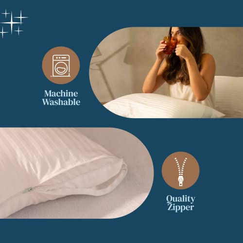 Waterproof Queen Pillow Protectors, 100% Cotton Zippered Covers - 4 Pack