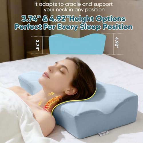 Cervical Neck Pillow for Pain Relief - Ergonomic Memory Foam with Cooling Cover