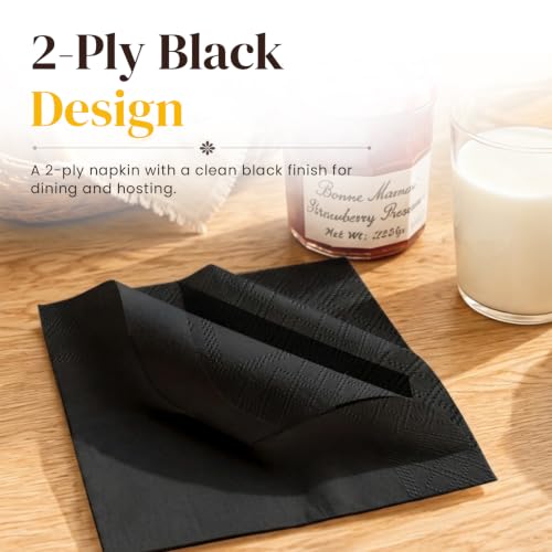 JOWLOT 600 Count Black 2-Ply Cocktail Napkins – 4.75 x 4.75 Inch Disposable Party & Wedding Paper Towels (Variation: Black / 600)