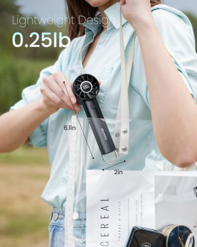 Gaiatop Portable Handheld Mini Fan with LED Display & Flashlight, 3-Speed Rechargeable Personal Cooling Fan for Travel, Black
