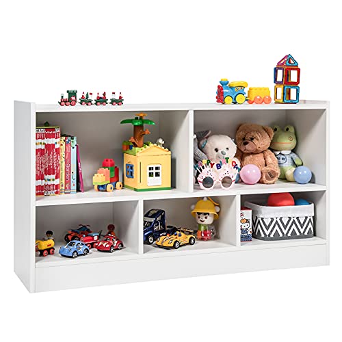 5-Section Kids Toy Storage Organizer & Bookshelf - Wooden Playroom Cabinet