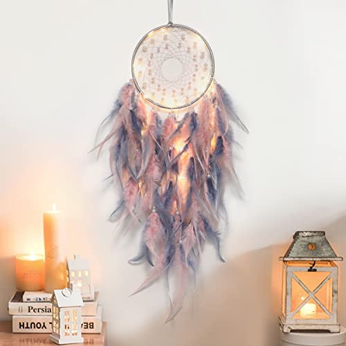 LED Light Up Dream Catcher - Handmade Feather Wall Hanging Decor