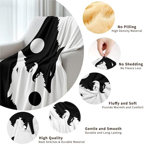Twin Yin Yang Wolf Fleece Throw Blanket 60x80in - Super Soft Cozy Plush Mini Microfiber