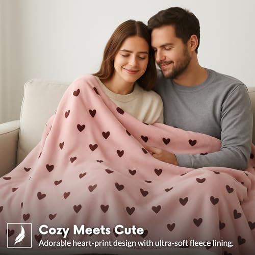 Pink Hearts Print Mother’s Day Gift Blanket Hoodie with Socks - Ultra Soft Oversized Sherpa Wearable Blanket