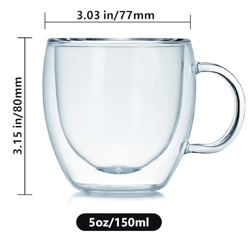 SCJHMY 5oz Double Walled Borosilicate Glass Coffee Mugs Set of 2 - Insulated Tea & Espresso Cups