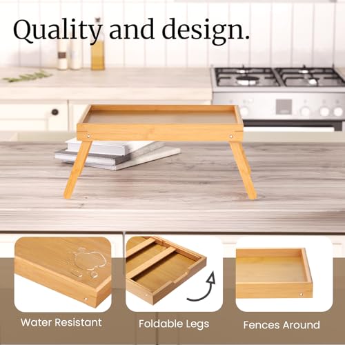 Bamboo Bed Tray Table with Folding Legs, Set of 2 Breakfast Trays