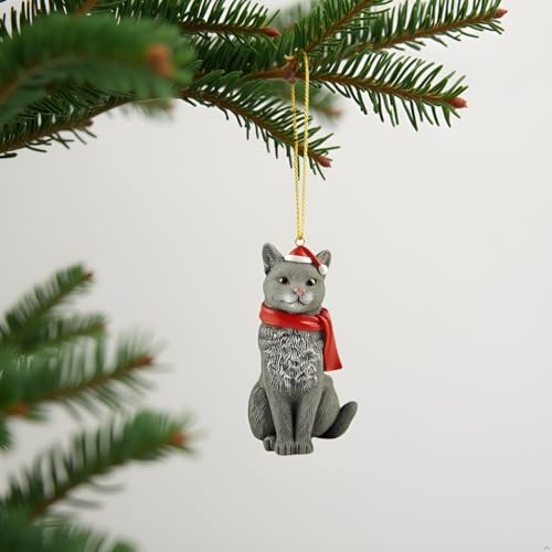 Grey Cat Christmas Ornament - Festive Holiday Decor for Tree & Mantle - JFSM INC.
