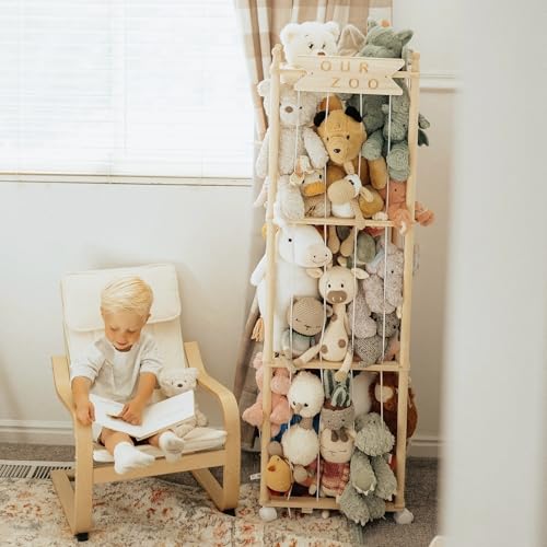 54-Inch Wooden Stuffed Animal Storage Cage, Large Plush Toy Organizer
