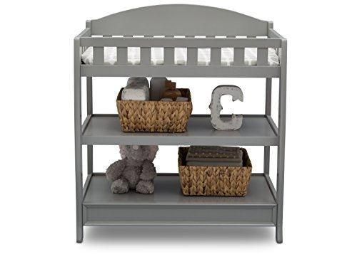 Wooden Baby Changing Table with Safety Pad and Storage Shelves, Grey