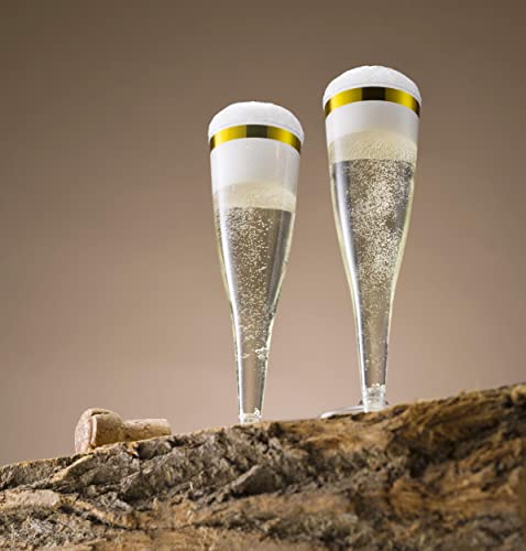 Gold Rim Disposable Plastic Champagne Flutes 5 Oz Pack of 100 - Elegant Partyware