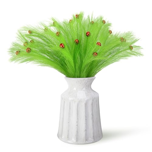 24pc Lime Green Furry Picks with Red Berry Decor - 19.6'' Xmas Tree Topper Stems