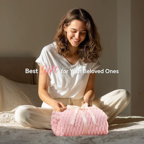 BEDELITE Soft 3D Jacquard Plush Throw Blanket for Couch - 50x60 Pink