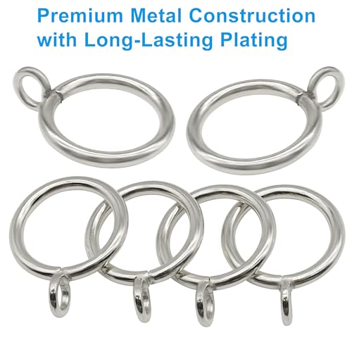 Metal Curtain Rings with Eyelets - 1 Inch Inner Diameter, 28 Pack, Silver