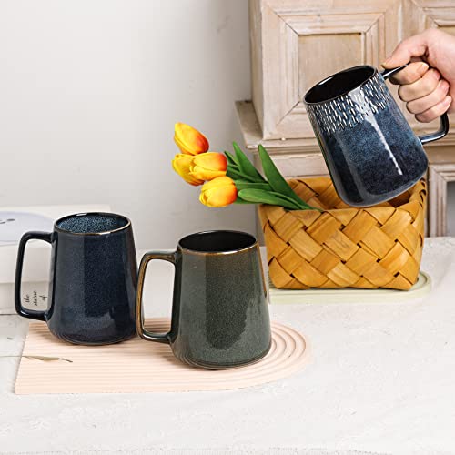 Ceraozmus 24 oz Green Ceramic Coffee Mug with Large Handle - Microwave & Dishwasher Safe