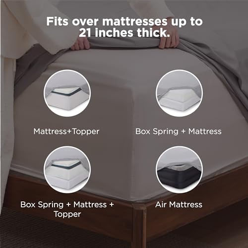 Bedsure Deep Pocket Queen Sheets Set - Fits Mattresses Up to 21 Inches Thick - 4 Piece GentleSoft Bed Sheets, Moisture Wicking, Soft & Cooling Bedsheet & Pillowcases, Easy & Secure Fit, Light Grey