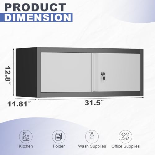 Metal Wall-Mounted Locking Cabinet, 12.8-Inch Steel Garage Storage Unit