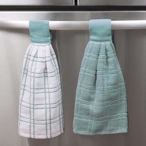 100% Cotton Hanging Kitchen Tie Towels, Absorbent Terry Cloth Set of 2