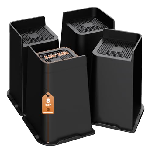Heavy Duty 8-Inch Bed Risers - Oversized Furniture Lifts (4 Pack, Black)