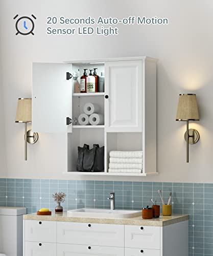 Wall Mounted Bathroom Medicine Cabinet with Motion Sensor LED Light & Shelf