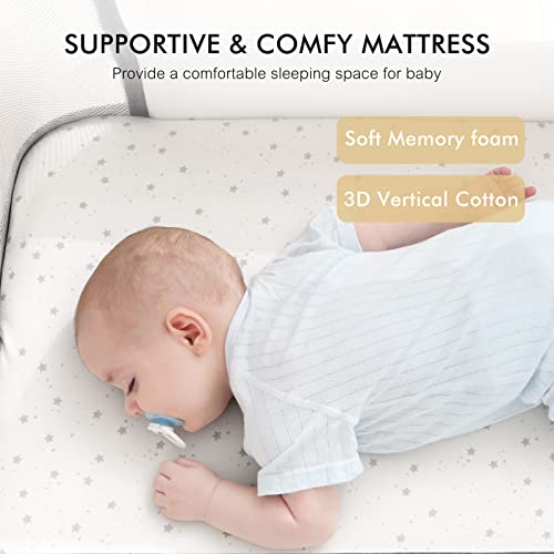 3-in-1 Portable Bedside Bassinet Crib with Mattress - Height Adjustable