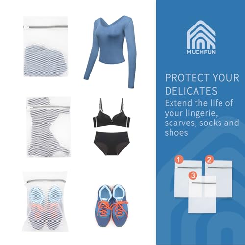 Muchfun 3Pcs Durable Honeycomb Mesh Laundry Bags for Delicates 12x16