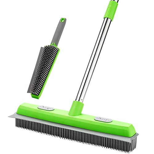 2-in-1 Rubber Broom with Squeegee & 57" Handle for Pet Hair Removal