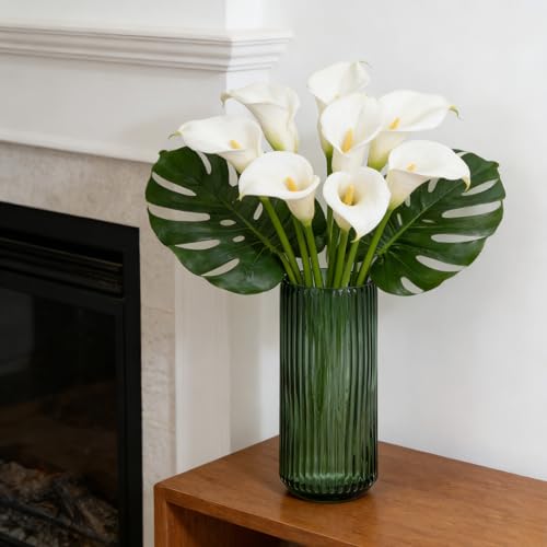 7.5 Inch Green Glass Flower Vase - Thickened Cylindrical Table Decor