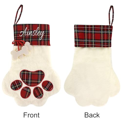 Personalized Christmas Stocking with Custom Name - Red Stocking for Fireplace, One Size