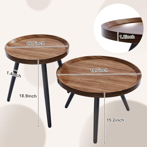 2-Piece Mid-Century Modern Nesting Coffee Table Set, Walnut Wood Finish