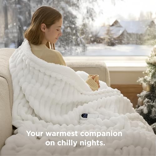 Striped Heated Electric Throw Blanket, 50x60 Inch, 6 Heat Levels & Timer
