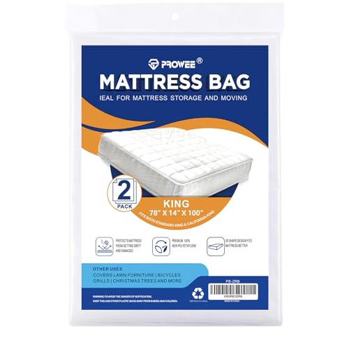 PROWEE 2-Pack King & Cal King Plastic Mattress Bags for Moving & Storage