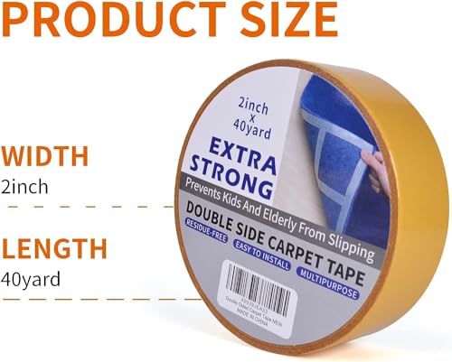 Heavy-Duty Double-Sided Carpet Tape, 2-Inch x 40-Yard Rug Gripper