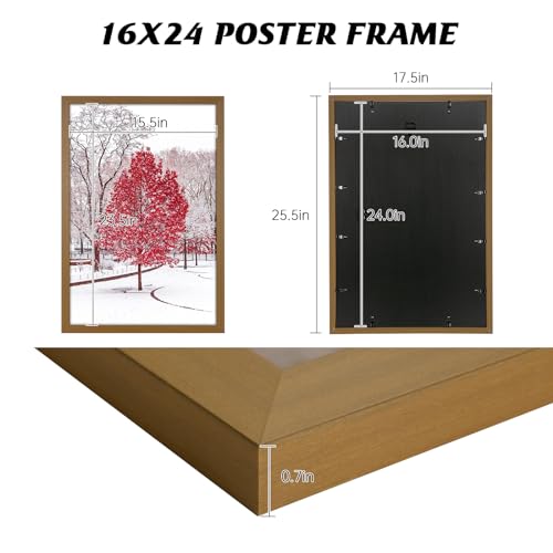 HLiWEGNS Light Brown 16x24 Poster Frame Set of 3 - Rustic Wall Gallery Frames