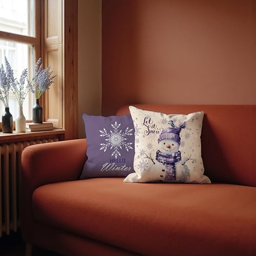 FITIE Purple Christmas Snowflake Snowman Pillow Covers 18x18 Set of 2 - Winter Holiday Home Decor, Variation: Winter Christmas Decor 08