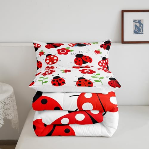 Castle Fairy Cute Ladybug Comforter Set Queen Red - Lightweight 2 Pillowcases