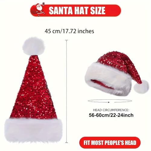 KorhLeoh Red Sequin Santa Hat for Men & Women - Glittery Party Christmas Hat, Medium