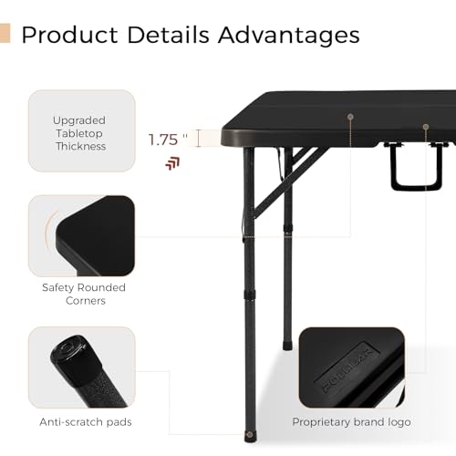 34-Inch Square Folding Card Table, Portable Adjustable Height Table